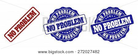 No Problem Grunge Stamp Seals In Red And Blue Colors. Vector No Problem Imprints With Grunge Style. 