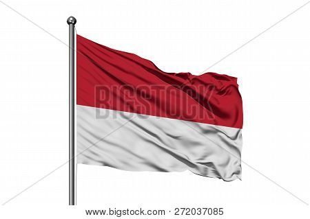 Flag Of Monaco Waving The Wind, Isolated White Background. Monacan Flag.