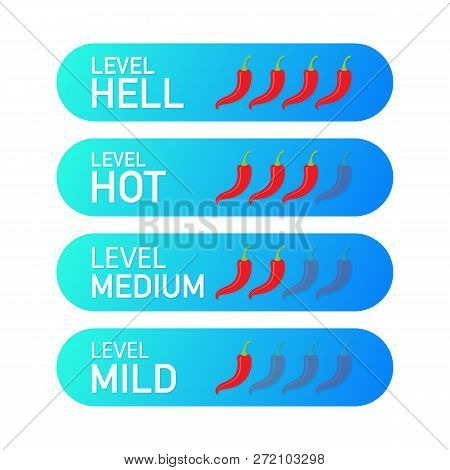Hot Red Pepper Strength Scale Indicator With Mild, Medium, Hot And Hell Positions. Vector Stock Illu