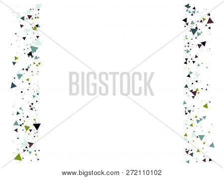Blast, Broken Glass Memphis Vector Frame. Explosion, Triangle Flying Particles Grunge Border Design.