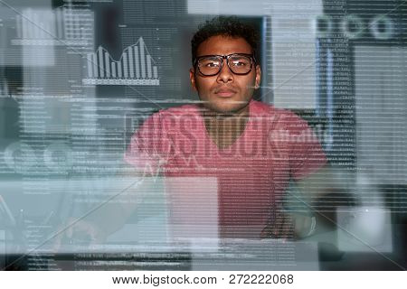 Young Spectacled Concentrated Indian Big Data Developer