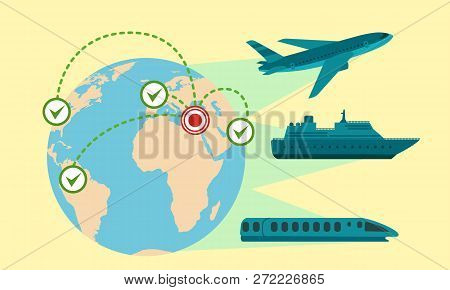 Migrant Global Transport Concept Banner. Flat Illustration Of Migrant Global Transport Vector Concep