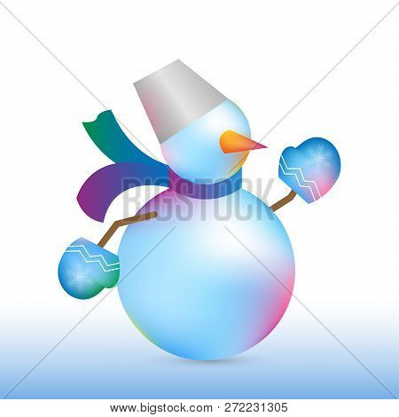 Christmas Snowman Isolated On White Blue Background. Winter  New Year Holiday Snowman. Cheerful Chri