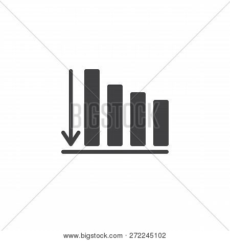 Business Graph With Arrow Down Vector Icon. Filled Flat Sign For Mobile Concept And Web Design. Fall