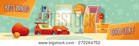 Kid Room Furniture Advertisement Illustration Of Home Interior Collection For Store, Banner Or Poste