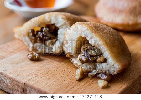 Turkish Dessert Tas Kadayif With Walnuts.