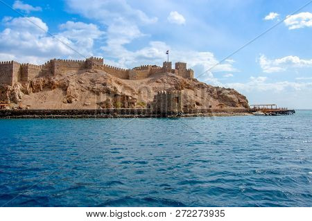 View Of Salah El Din Castle On Farun Island In The Gulf Of Aqaba,red Sea,taba,egypt, Sunny