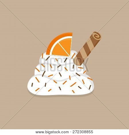 Christmas, Autumn Whipped Cream Vector Illustration Icon. Cute Decorated Dollop Of Cream With Sprink