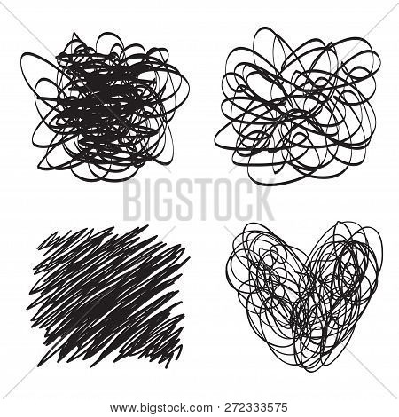 Tangled Shapes On White. Chaos Pattern. Scribble Sketch. Background With Array Of Lines. Intricate C