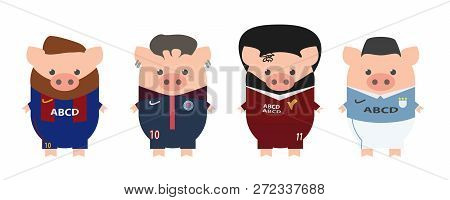 Football, Soccer Stars. Football Stars In The Shape Of Their Football Clubs. Year Of The Pig, Cartoo