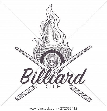 Poolroom Logo Monochrome Sketch Outline Vector Illustration.