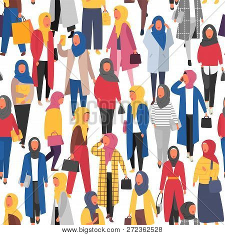 Hijab Muslim Woman. Arab Modern Fashion. Vector People Banner
