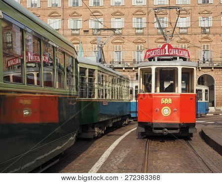 Vintage 502 Tram At Trolley Festival In Turin