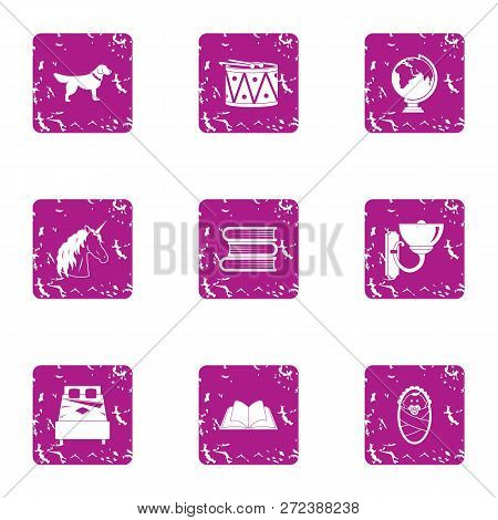 Cattery Icons Set. Grunge Set Of 9 Cattery Icons For Web Isolated On White Background