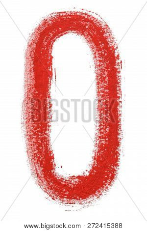 0 - Hand Painted Red Watercolor Numbers. Isolated On White Background