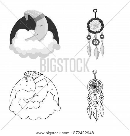 Vector Design Of Dreams And Night Sign. Set Of Dreams And Bedroom Stock Symbol For Web.