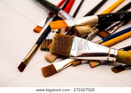 Brushes For Painting, Group Of Objects, White Background
