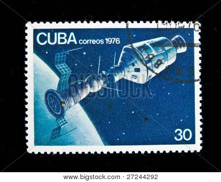 CUBA - CIRCA 1976: Et stempel trykt i Cuba viser sovjetiske rumskibet, circa 1976 serie