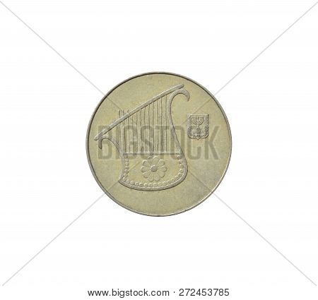 Obverse Of A Vintage Coin Made By Israel, That Shows Twelve-stringed Harp Resembling The Seal Of Pri