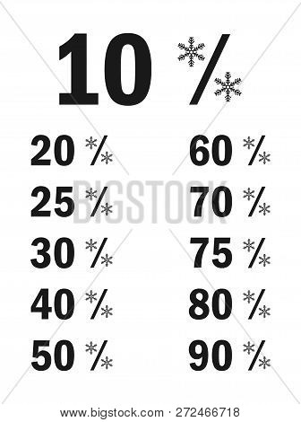 Winter Sale Vector With Flakes Percent, 10,20,25,30...atc Icon .