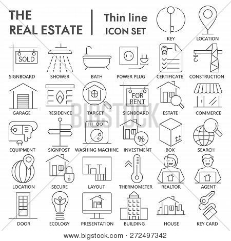Realestate Thin Signed Line Icon Set, House Symbols Collection, Vector Sketches, Logo Illustrations,