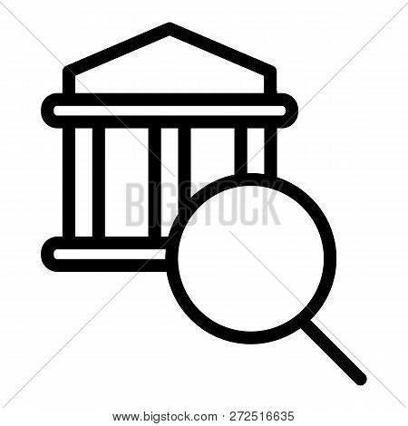 Magnifying Glass And University Line Icon. College Buildind And Lens Vector Illustration Isolated On