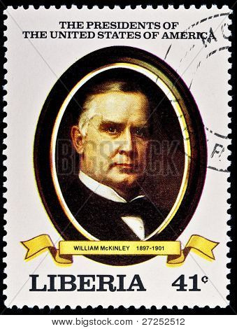 Libéria - por volta da década de 2000: Um selo imprimido em shows de Libéria Presidente William McKinley, por volta da década de 2000. 