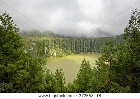 Beautiful View Of Lagoa Do Canario On A Dramatic Summer Day In The Azores.
