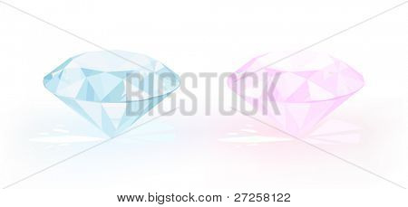 vettore di diamanti rosa pastello pastello e blu su sfondo bianco