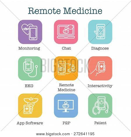Telemedicine Abstract Idea - Icons Illustrating Remote Health And Software