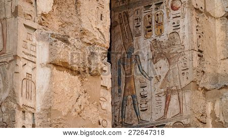 Temple Of Medinet Habu. Egypt, Luxor. The Mortuary Temple Of Ramesses Iii At Medinet Habu Is An Impo