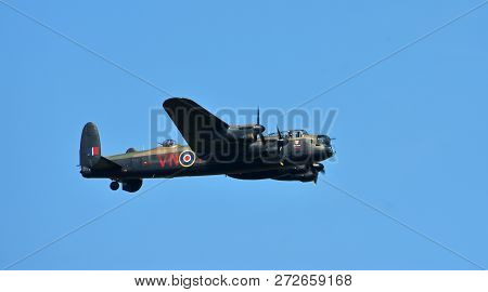 Ickwell, Bedfordshire, England - June 03, 2018:  Avro Lancaster World War 2 Bomber In Flight.