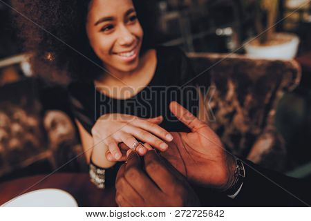African Handsome Man Proposing To Girlfriend. Romantic Couple In Love Dating. Cutel Man And Girl In 