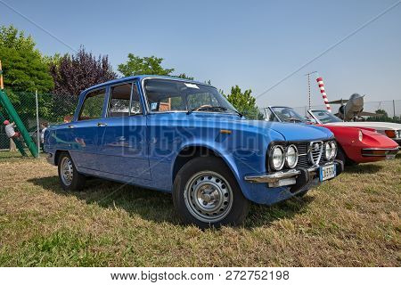 Vintage Italian Car Alfa Romeo Giulia Nuova Super 1300 Exposed In Festival Of Classic Cars And Plane