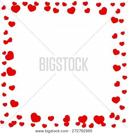 Frame Of Red Hearts On Valentine Day. Empty Space For Your Text. White Background. Vector Illustrati