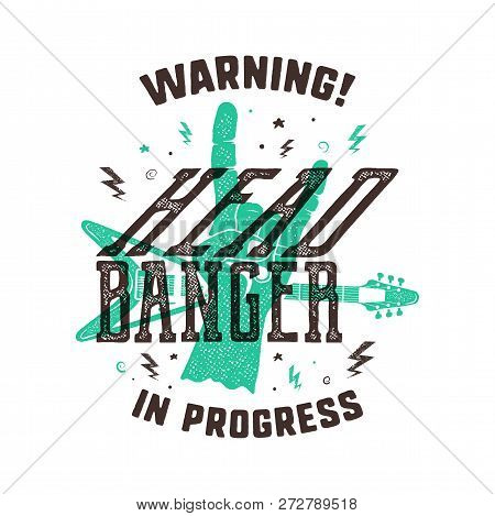 Vintage Hand-drawn Rock N Roll Poster. Music T Shirt Print Design. Musical Tee Graphics With Hand Si