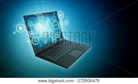 Internet And Information Technology On A Black Laptop. Conceptual Images
