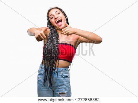 Young braided hair african american with pigmentation blemish birth mark over isolated background approving doing positive gesture with hand, thumbs up smiling and happy for success