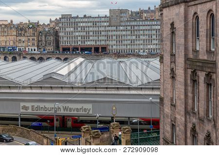 Edinburgh, Scotland - May 20, 2018: Top View At Edinburgh Waverley, Main Station Of Scotland Capital