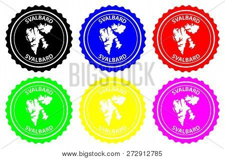 Svalbard - Rubber Stamp - Vector, Spitsbergen Map Pattern - Sticker - Black, Blue, Green, Yellow, Pu