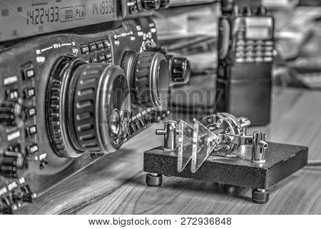 Modern High Frequency Radio Amateur Transceiver In Black And White