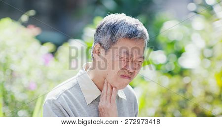Old Man Get A Cold And Feel Throat Pain Outdoor Or Symptom Of Esophageal Cancer