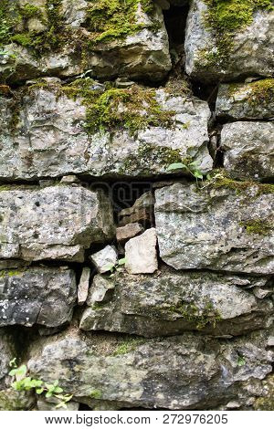 Detail Of An Abandoned Stone Building In A Forest.  Old Stone Fort State Archaeological Park, Manche