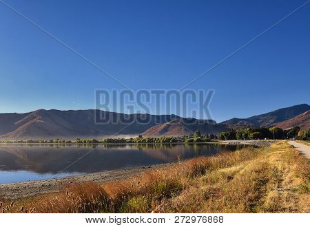 Mantua Reservoir Landscape Views. Mantua Is A Small Town On The Eastern Edge Box Elder County, Histo