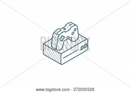 Console And Joystick, Gaming Isometric Icon. 3d Line Art Technical Drawing. Editable Stroke Vector