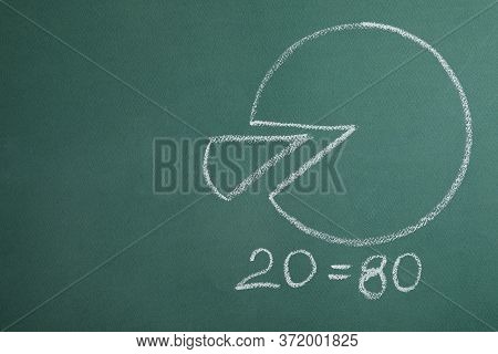 Pie Chart With Numbers 20 And 80 On Green Background, Space For Text. Pareto Principle Concept