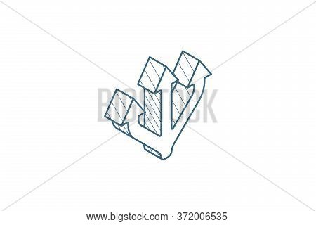 Junction Separation, Three Way Isometric Icon. 3d Line Art Technical Drawing. Editable Stroke Vector