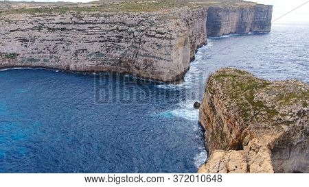 The Remains Of Azure Window At Dwerja Bay At The Coast Of Gozo Malta - Aerial Photography