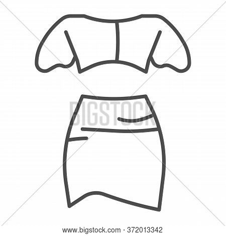 Top And Skirt Thin Line Icon, Summer Clothes Concept, Women Elegant Clothes Sign On White Background