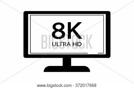 Black, White And Golden Video Or Screen Resolution Icons. Set From 1080P To 8K. 8K Uhd Is The Highes